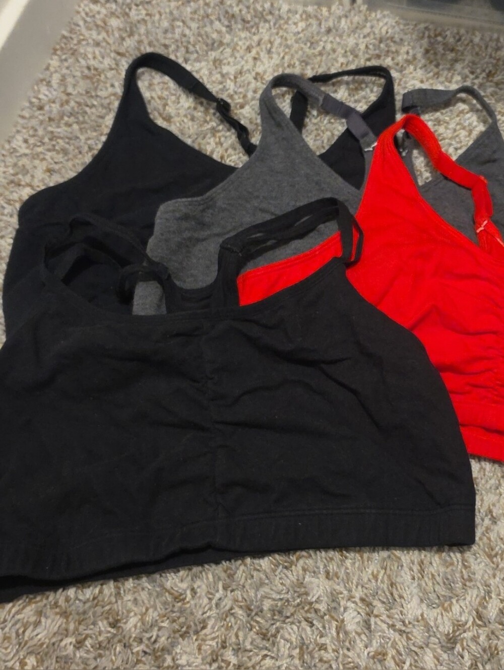 5 Fruit of the Loom Women’s Sports Bra Set - Black, Gray & Red, Blue